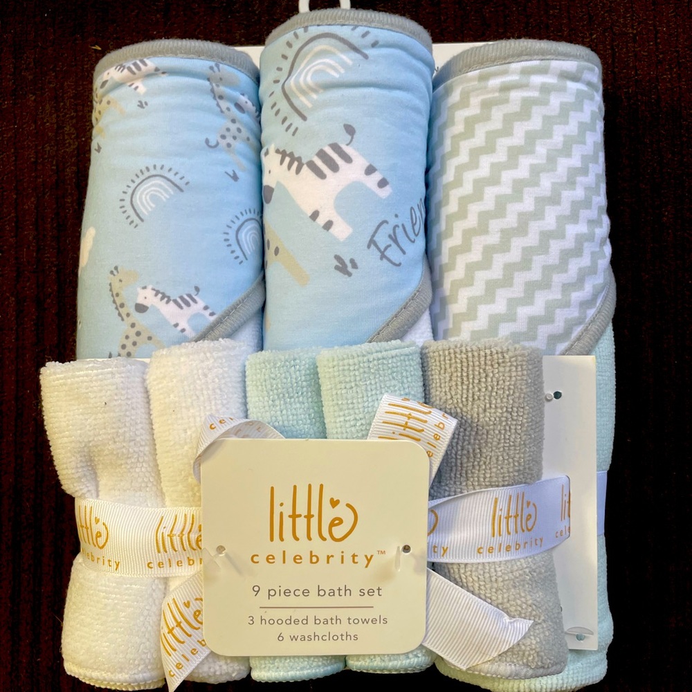 Hooded baby towels and wash cloths.